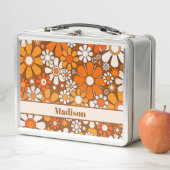 Groovy Retro Blumenmuster 70er Personalisiert Metall Brotdose (Beispiel)