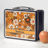 Groovy Retro Blumenmuster 70er Personalisiert Metall Brotdose (Beispiel)