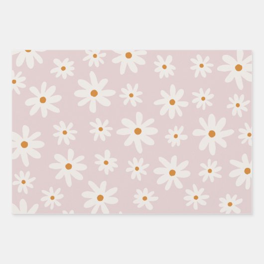 Groovy Retro Blush Pink Daisy Geschenkpapier Set (Vorderseite 2)