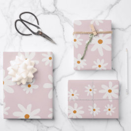 Groovy Retro Blush Pink Daisy Geschenkpapier Set