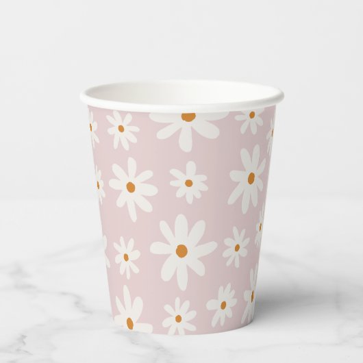 Groovy Retro Blush Pink Daisy Pappbecher (Rückseite)