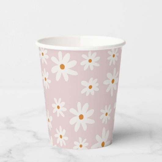 Groovy Retro Blush Pink Daisy Pappbecher (Links)