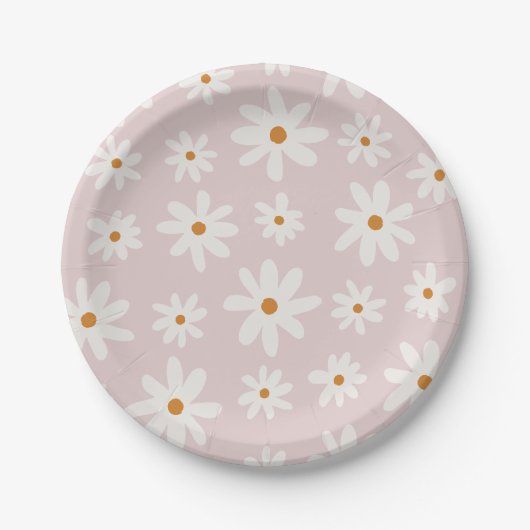 Groovy Retro Blush Pink Daisy Pappteller (Vorderseite)