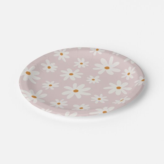 Groovy Retro Blush Pink Daisy Pappteller (Schrägansicht)