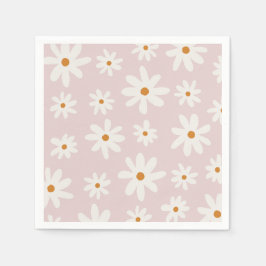 Groovy Retro Blush Pink Daisy Serviette