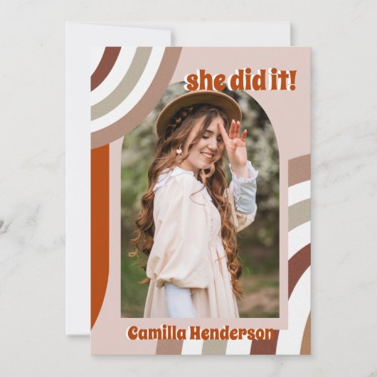 Groovy Retro Boho Arch Foto Abschluss Ankündigung (Vorderseite)