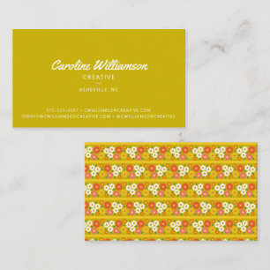 Groovy Retro Boho Chartreuse Grün Floral Visitenkarte