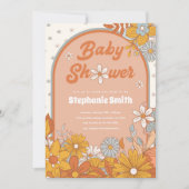Groovy Retro Boho Daisy Baby Shower Einladung (Vorderseite)