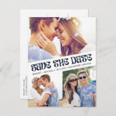 Groovy Retro Boho Foto Wedding Save the Date Ankündigungspostkarte (Vorne/Hinten)