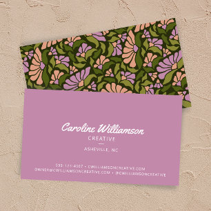 Groovy Retro Boho Lila Grün Botanisch Trendig Visitenkarte