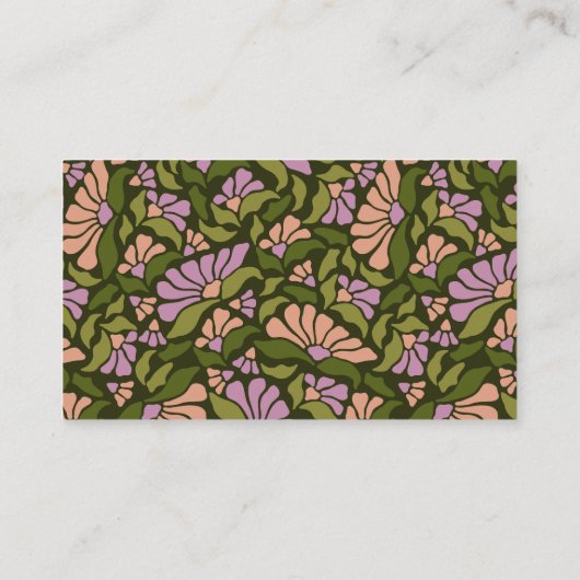 Groovy Retro Boho Lila grüne botanische Trendy Visitenkarte (Rückseite)