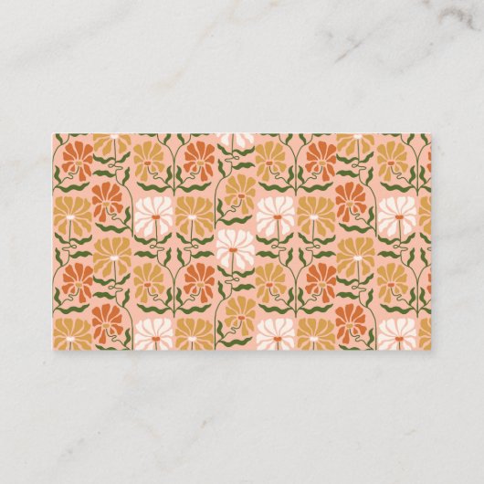 Groovy Retro Boho Peach Green Botanical Trendy Visitenkarte (Rückseite)