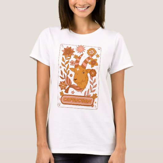 Groovy Retro Capricorn Horoskop Astrologie Brown T-Shirt (Vorderseite)