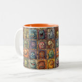 Groovy Retro Cartoon Monster Square Tiles Zweifarbige Tasse (Vorderseite Links)