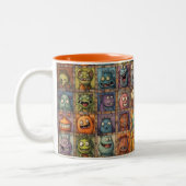 Groovy Retro Cartoon Monster Square Tiles Zweifarbige Tasse (Links)