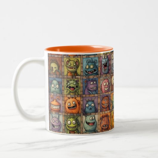 Groovy Retro Cartoon Monster Square Tiles Zweifarbige Tasse (Links)