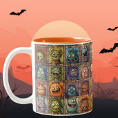 Groovy Retro Cartoon Monster Square Tiles Zweifarbige Tasse