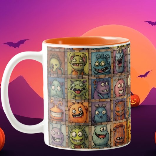 Groovy Retro Cartoon Monster Square Tiles Zweifarbige Tasse