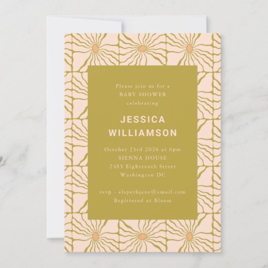 Groovy Retro Chartreuse Botanische Babydusche Einladung (Vorderseite)