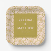 Groovy Retro Chartreuse Botanische Hochzeit Pappteller (Vorderseite)