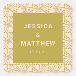 Groovy Retro Chartreuse Botanische Hochzeit Quadratischer Aufkleber