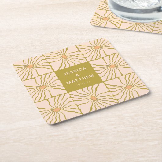 Groovy Retro Chartreuse Botanische Hochzeit Rechteckiger Pappuntersetzer (angewinkelt)