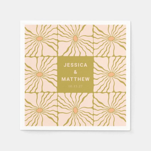 Groovy Retro Chartreuse Botanische Hochzeit Serviette (Vorderseite)