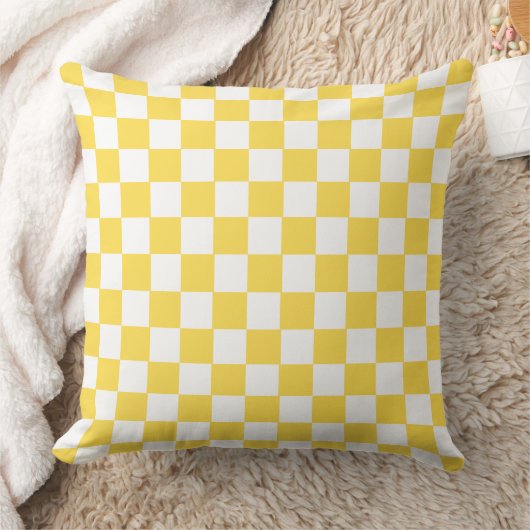 Groovy Retro Checkerboard Muster Gelb und Weiß Kissen (Decke)