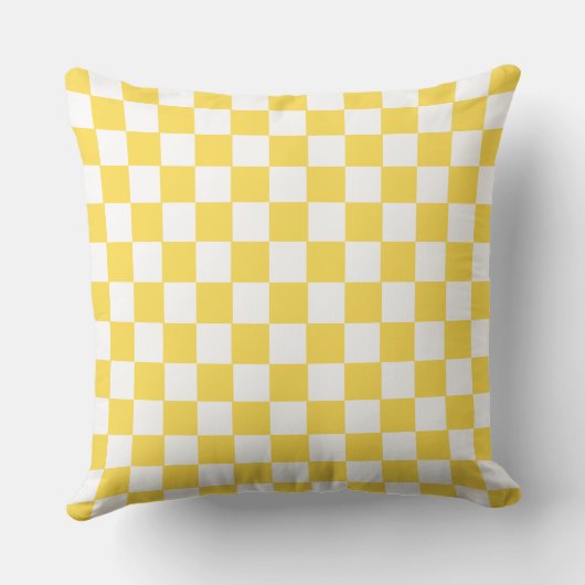 Groovy Retro Checkerboard Muster Gelb und Weiß Kissen (Rückseite)