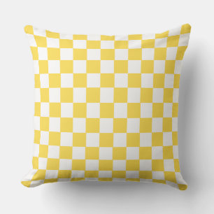 Groovy Retro Checkerboard Muster Gelb und Weiß Kissen