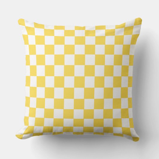 Groovy Retro Checkerboard Muster Gelb und Weiß Kissen (Vorderseite)