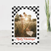 Groovy Retro Checkered Arch Foto Feiertagskarte (Vorderseite)