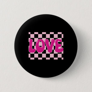 Groovy Retro Checkered Heart Liebe Retro Liebe Val Button
