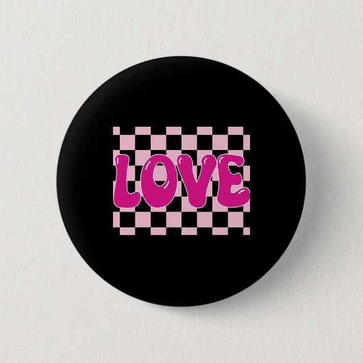Groovy Retro Checkered Heart Liebe Retro Liebe Val Button (Vorderseite)