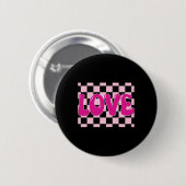 Groovy Retro Checkered Heart Liebe Retro Liebe Val Button (Vorne & Hinten)