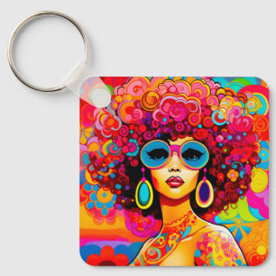 Groovy Retro Chic Afro Pop Art Schlüsselanhänger