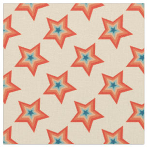 Groovy Retro Christmas Red Blue Star Pattern Stoff