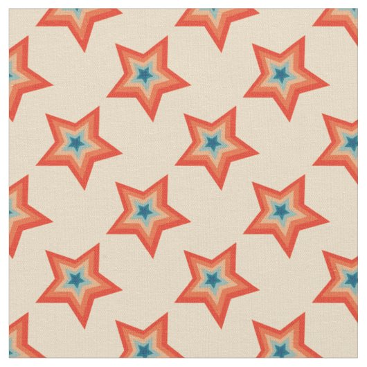 Groovy Retro Christmas Red Blue Star Pattern Stoff (Nahaufnahme)
