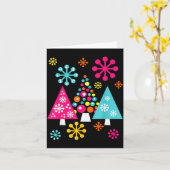 Groovy Retro Christmas Trees And Snowflakes Karte (Gelbe Blume)