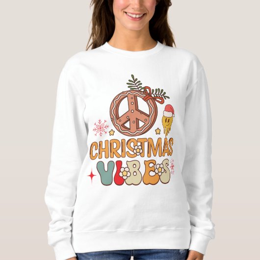 Groovy Retro Christmas Vibes Peace Sign Sweatshirt (Vorderseite)