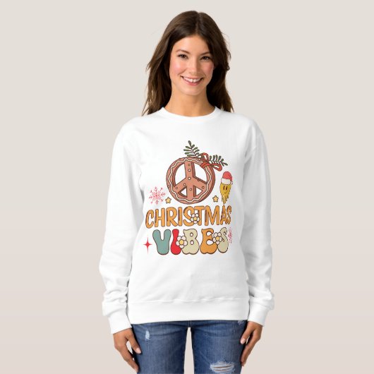 Groovy Retro Christmas Vibes Peace Sign Sweatshirt (Vorne ganz)