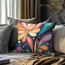 Groovy Retro Color Bloom Kaleidoskop Kissen