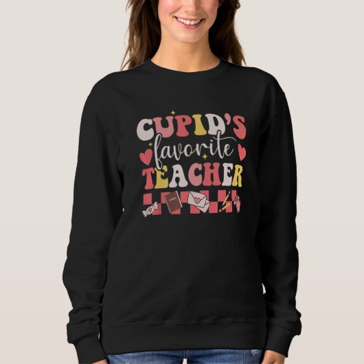 Groovy Retro Cupid's Favorite Teacher Valentine's Sweatshirt (Vorderseite)