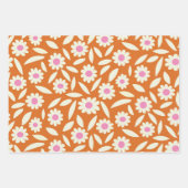 Groovy Retro Daisies Blume Muster auf orange Geschenkpapier Set (Vorderseite 2)
