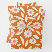 Groovy Retro Daisies Blume Muster auf orange Geschenkpapier Set (Beispiel)