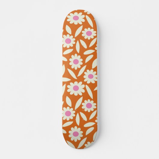 Groovy Retro Daisies Blume Muster auf orange Skateboard (Vorne)
