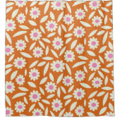 Groovy Retro Daisies Blumenmuster auf Orange Duschvorhang (Vorderseite)