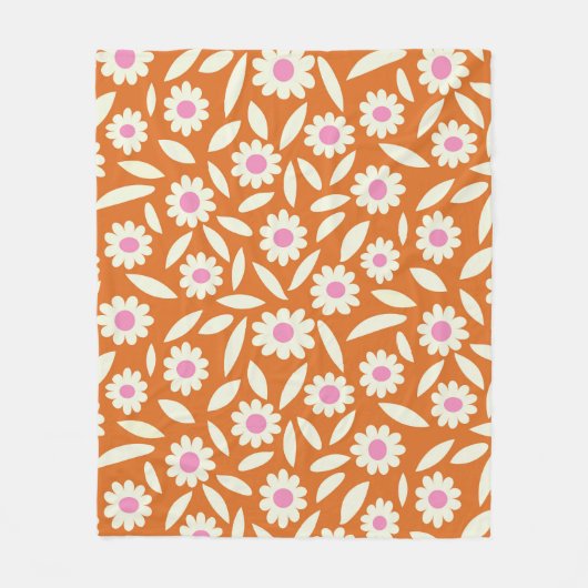 Groovy Retro Daisies Blumenmuster auf Orange Fleecedecke (Vorderseite)