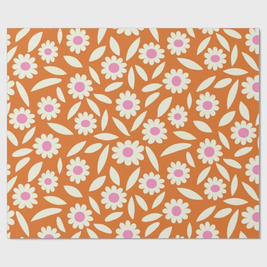 Groovy Retro Daisies Blumenmuster auf Orange Geschenkpapier (Flach)