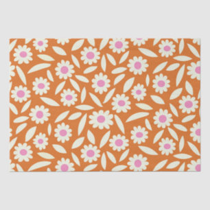 Groovy Retro Daisies Blumenmuster auf Orange Seidenpapier